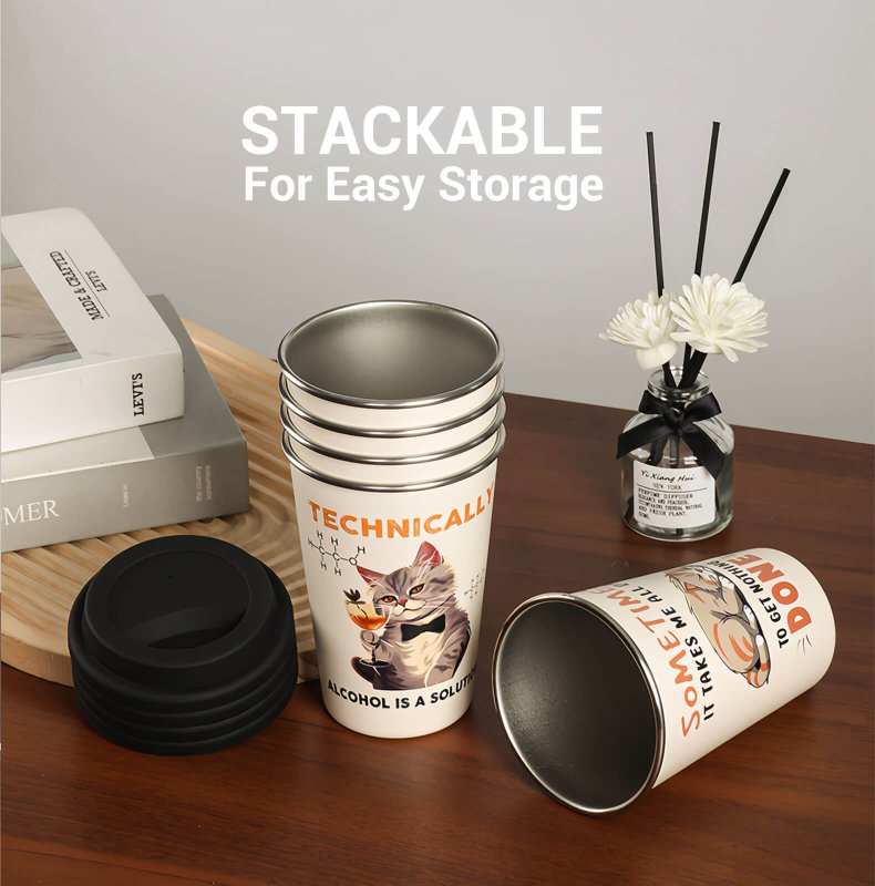 Stackable Promos 5 Pack Customizable Premium Stackable Stainless Pint Cups in Multiple ...